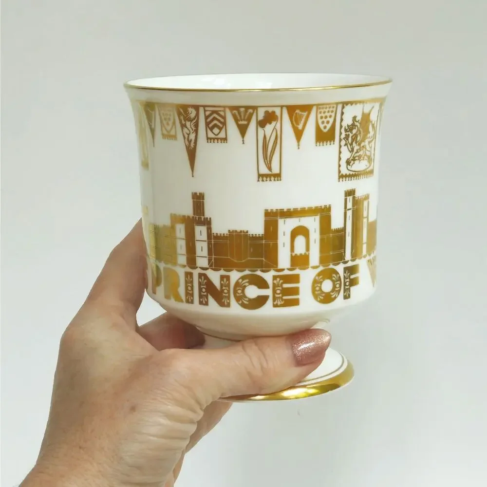 Vintage 1969 Coalport Prince of Wales Commemorative Bone China Loving Cup Goblet